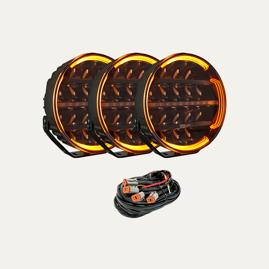 BriodLights Olympus 9" LED Driving Lights 3-Pack With Cable Kit